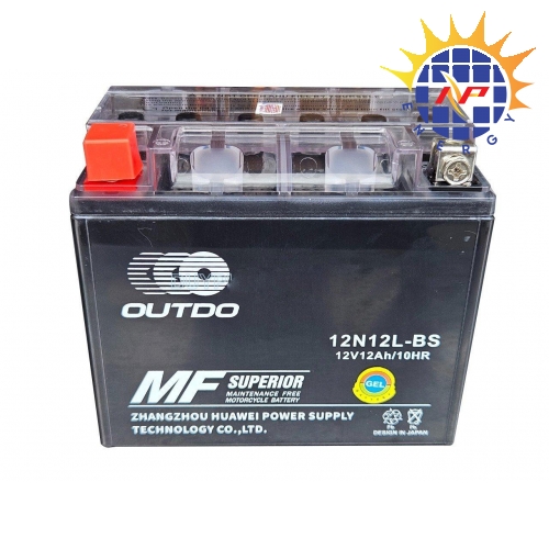 Ắc Quy khô OUTDO 12N12L-BS 12V 12AH dùng cho mô tô phân khối lớn, Xe Vespa...