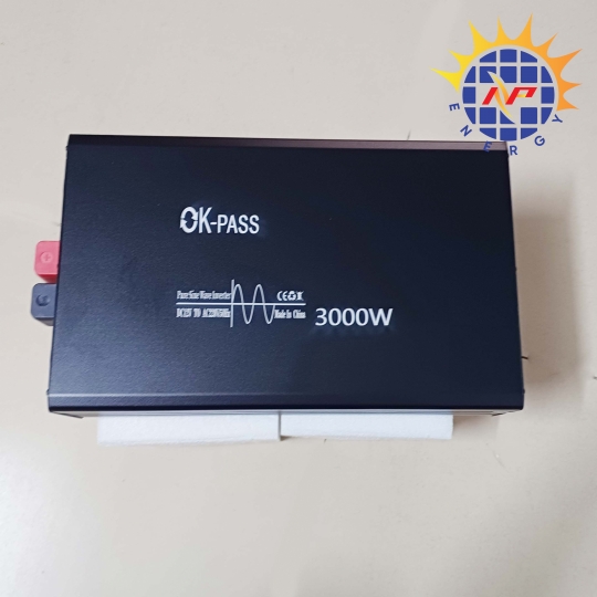 Bộ chuyển điện sin chuẩn 3000W 12V sang 220v có màn hình hiển thị hãng OK PASS
