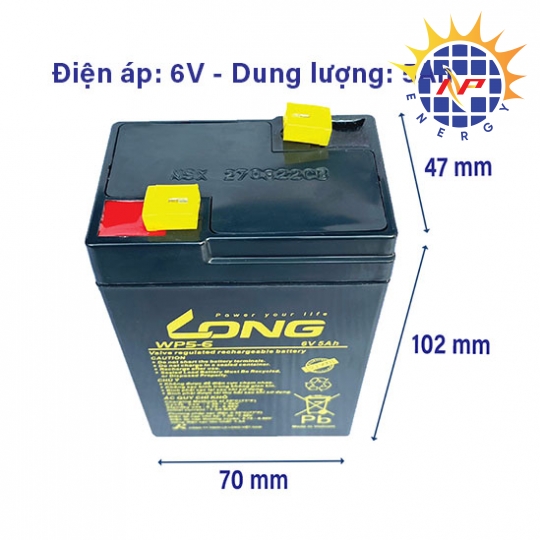 Ắc quy kín khí Long 6V-5Ah WP5-6, F1
