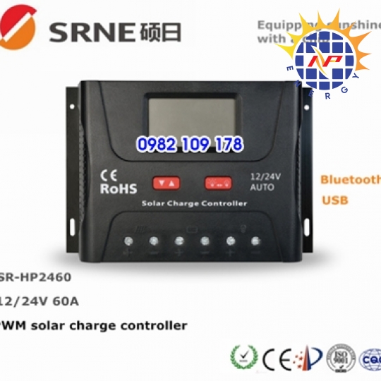 Điều khiển sạc năng lượng mặt trời PWM 60A 12V/24V auto SR-HP2460