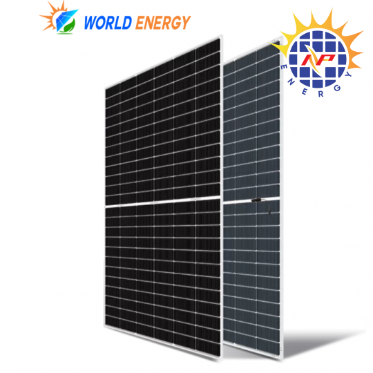 Tấm Pin Năng Lượng Mặt Trời Mono 595W World Energy hai mặt kính