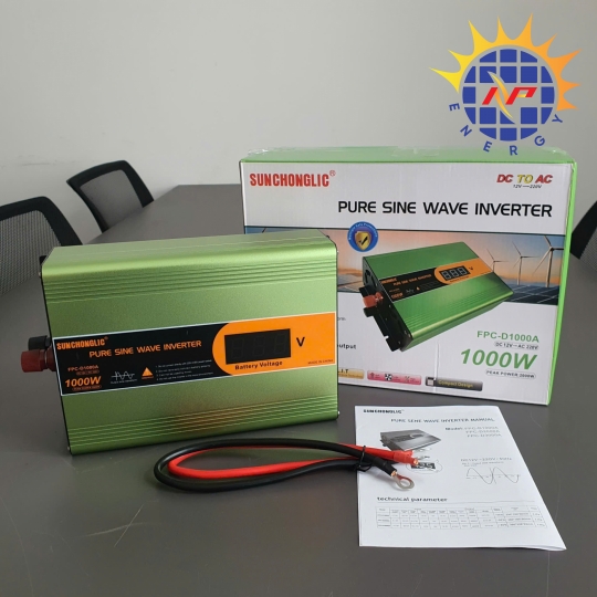 Bộ chuyển điện sin chuẩn 1000W 12V sang 220V có màn hình hiển thị
