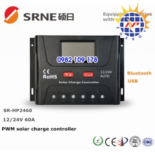 Điều khiển sạc năng lượng mặt trời PWM 60A 12V/24V auto SR-HP2460