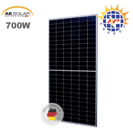 Tấm pin năng lượng mặt trời AE Solar 700W, hai mặt kính, hiệu suất vượt trội